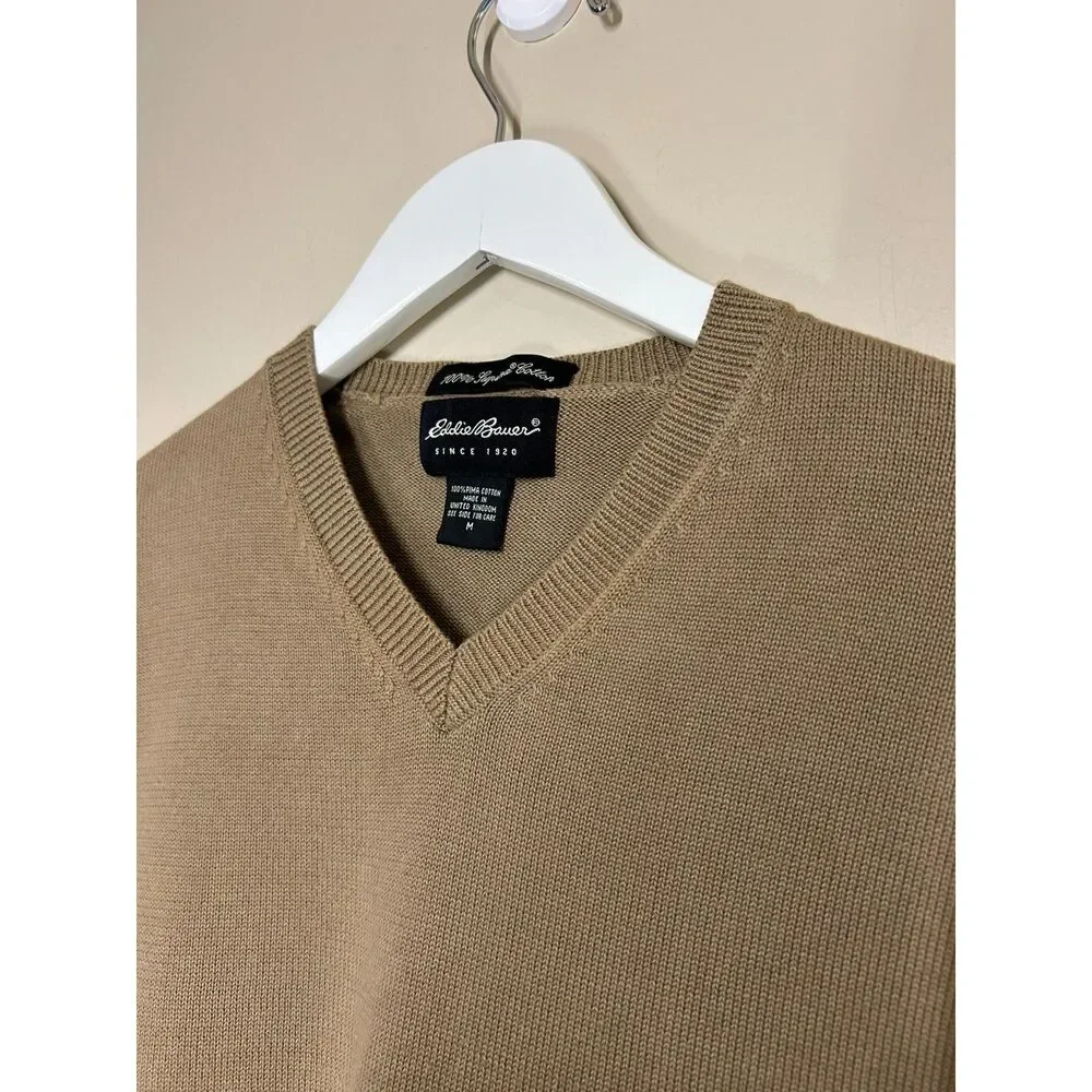 Eddie Bauer Men's M Luxe Pima Cotton Light Brown Knit Sweater Casual Classic